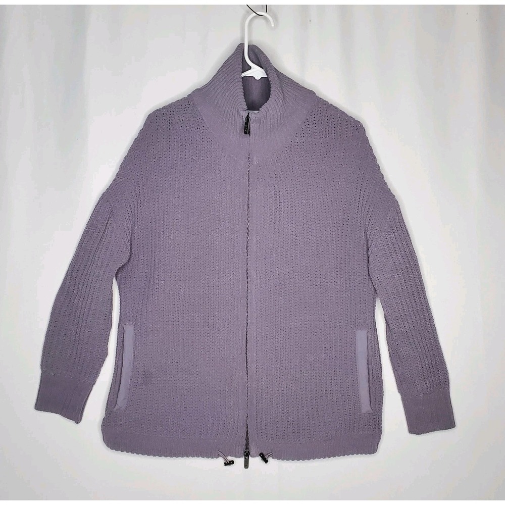 Flx Ribbed Chenille Oversize Cardigan Sweater Women XS Purple Sipper Mock Pocket